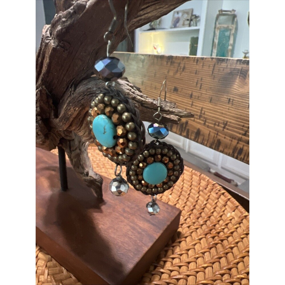 Dangle Earrings  W Fish Hook Back Southwestern Vibes Turquoise Colors Sparkle